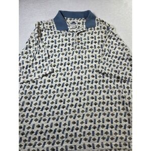 Vintage NAK Polo Shirt Mens L Geometric Print Retro 90s Golf Casual Cotton